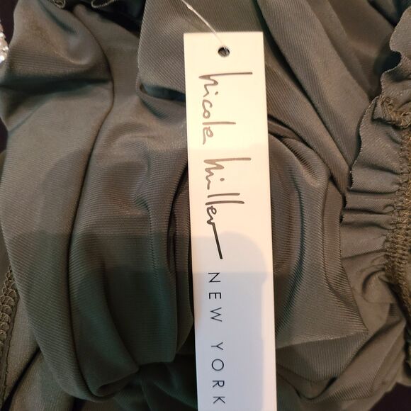 New NICOLE MILLER (S) Olive Green Jersey Sleeveless with Ruffle Trim Mini Dress - Picture 10 of 11